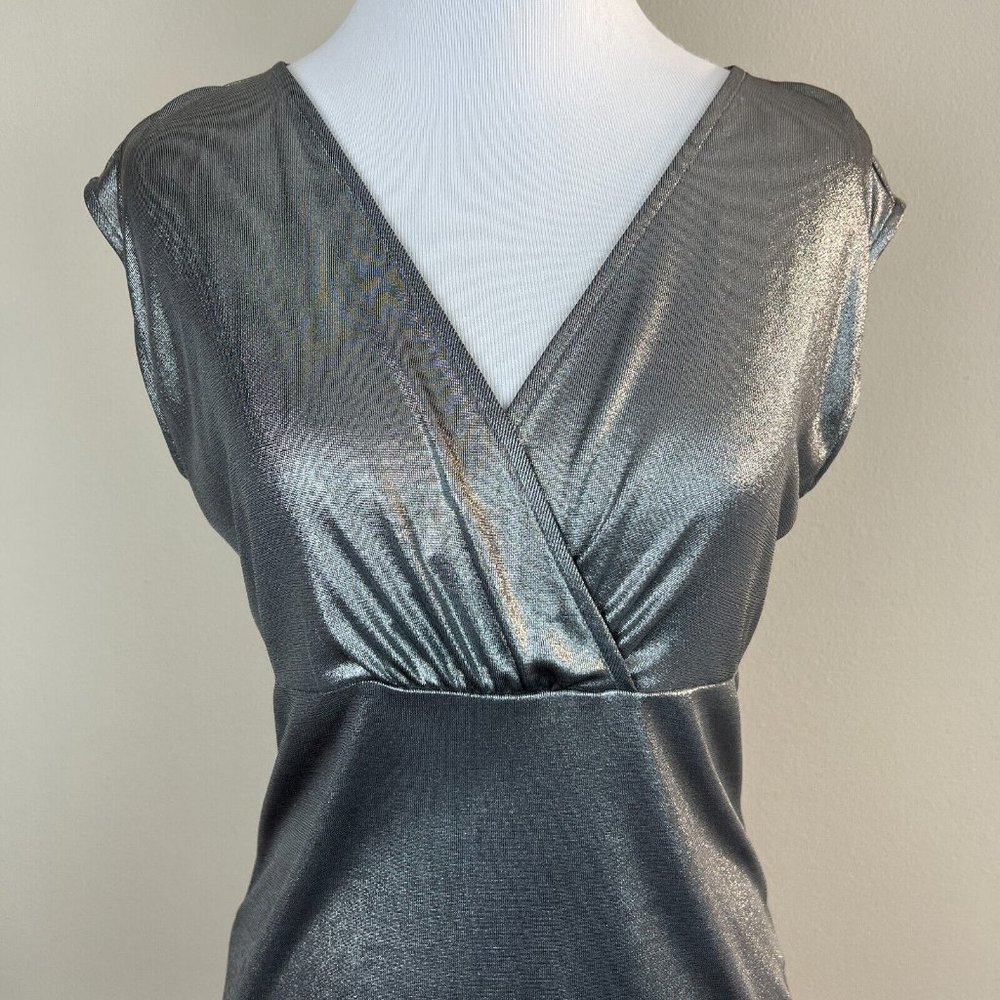 Ann Taylor Top XS Silver Shimmery V-Neck Sleeveless Sheer Metallic Women New NWT - Picture 2 of 9